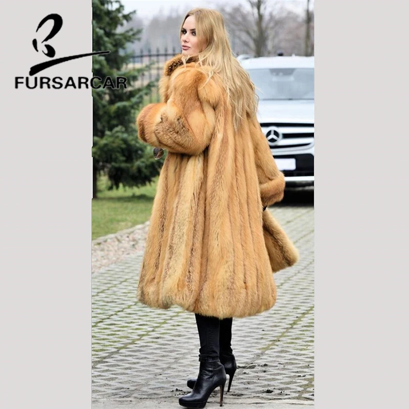 FURSARCAR 2018 новых природных натуральным лисьим мехом пальто Для женщин зимние