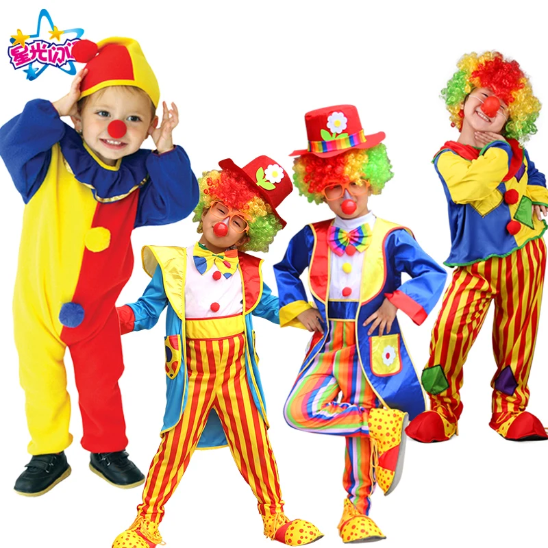 Koop Gratis Verzending Clown Kostuums Kids Jongens Meisjes Circus Clown Kostuum Fancy Fantasia Infantil Cosplay voor Kinderen Party Dress Up