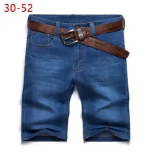 Мужские классические тонкие джинсовые шорты размера плюс 30-52, весна-осень, мужские повседневные свободные хлопковые эластичные пляжные бермуды, джинсовые шорты