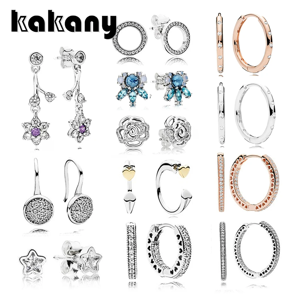 

KAKANY Genuine 1:1 Luxury Shining Diamond Rose Gold Stud Earrings Original Charm Female 925 Sterling Silver Fashion Accessories