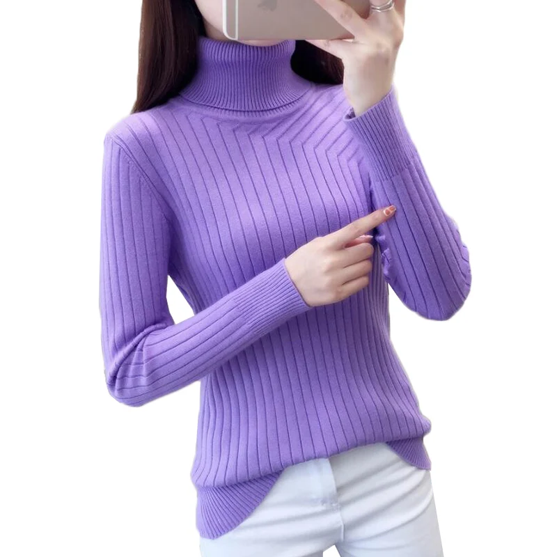 Women Turtleneck Sweater Pullover Autumn Winter New Casual Solid Slim High-elastic Knit Long-sleeve Tops | Женская одежда