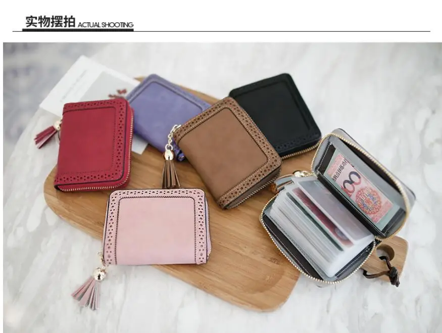 Angelatracy New Arrival Distress Solid PU Leather Card Hollow Out Women Coin Tassel ID Set Credit Card Holder CardHolder