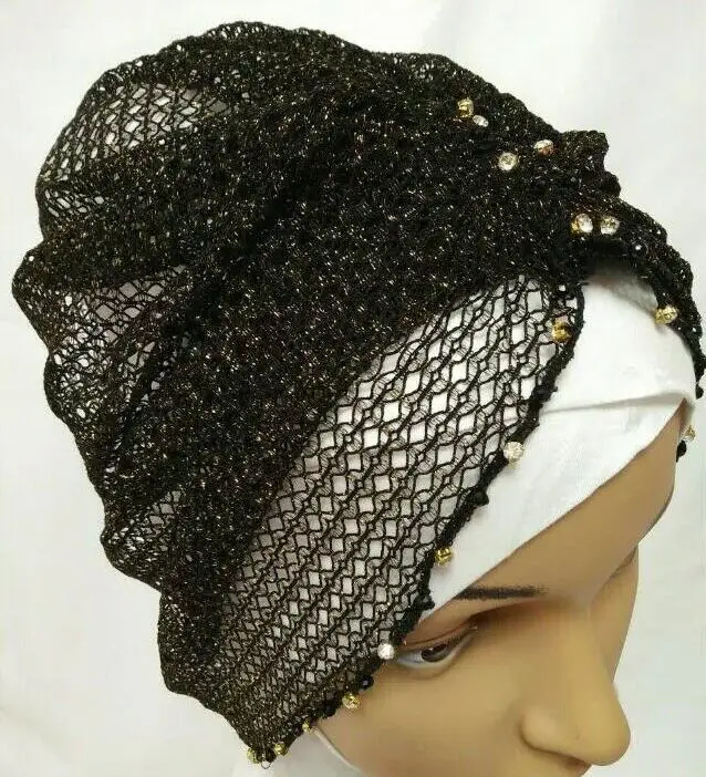 hijab cover fancy style shimmer cap hand beading wrap hat khaleeji