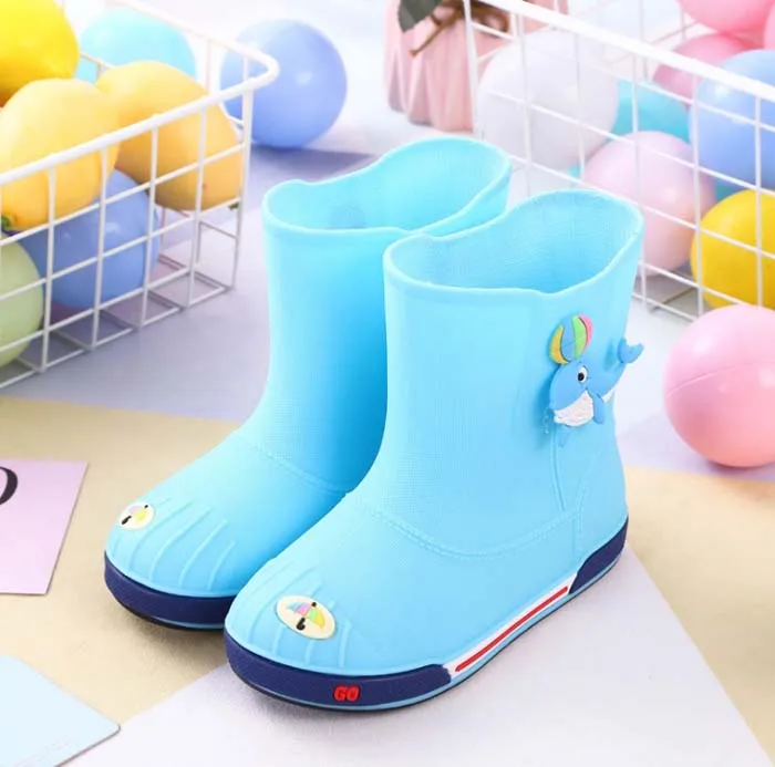 MXHY/Новинка; модная классическая детская обувь из ПВХ; резиновая детская обувь с героями мультфильмов; детская водонепроницаемая обувь; непромокаемые Boots30-35 - Цвет: Небесно-голубой