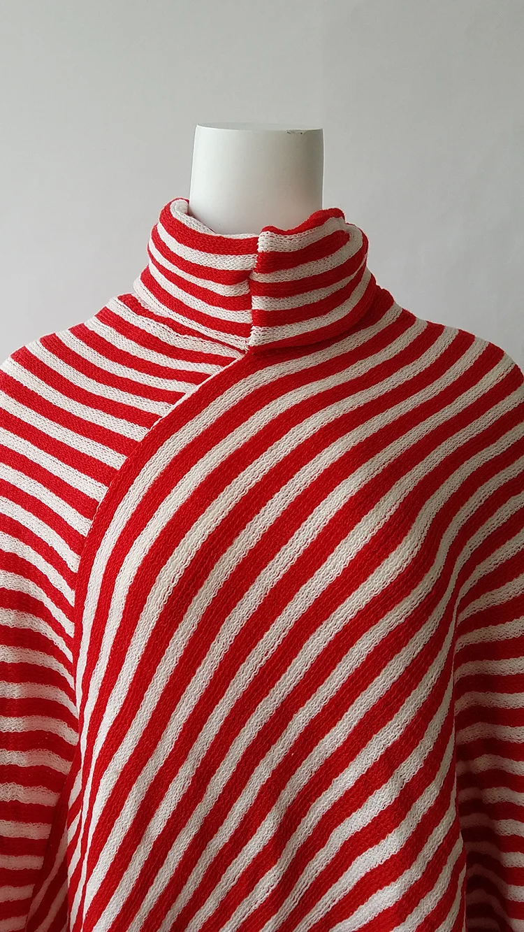 Модные осень-зима CoatTurtleneck свитер джемпер тянуть роковой вязаный полосатый плащ свитер для Для женщин пончо Feminino Inverno