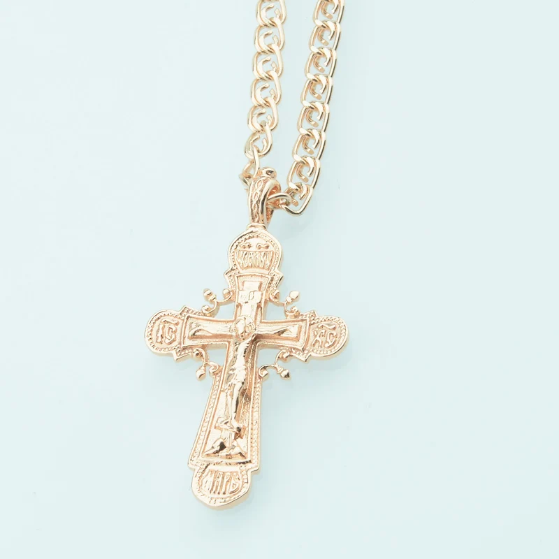 FJ трендовые женские мужские 585 розовое золото цвет крест кулон христианские ювелирные изделия+ опционально ожерелье цепи