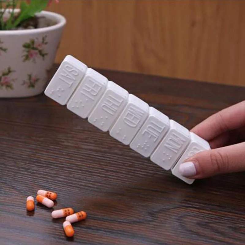 2017 New! Weekly 7 Days Tablet Pill Box Holder Medicine Storage Organizer Container Case with Braille Design free shipping