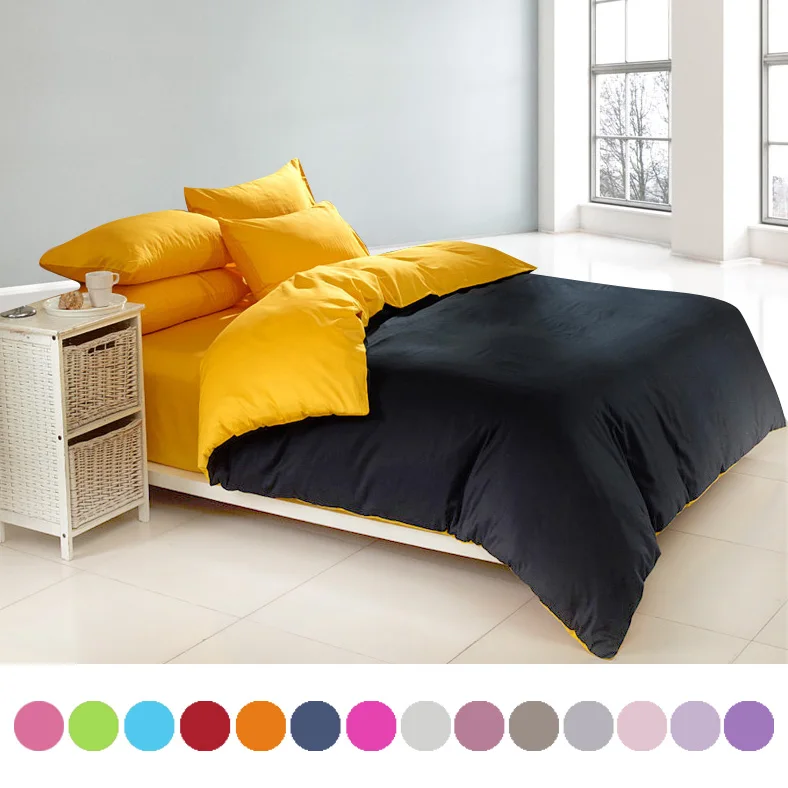 

Cotton 600TC 4 piece Bedding set,28 Solid color duvet cover set bed sheets,High-grade Bed set,black orange bedclothes#HM4532