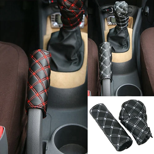 2Pcs/Set Faux Leather Hand Brake Shift Knob Cover Gear Case Car Interior Decor