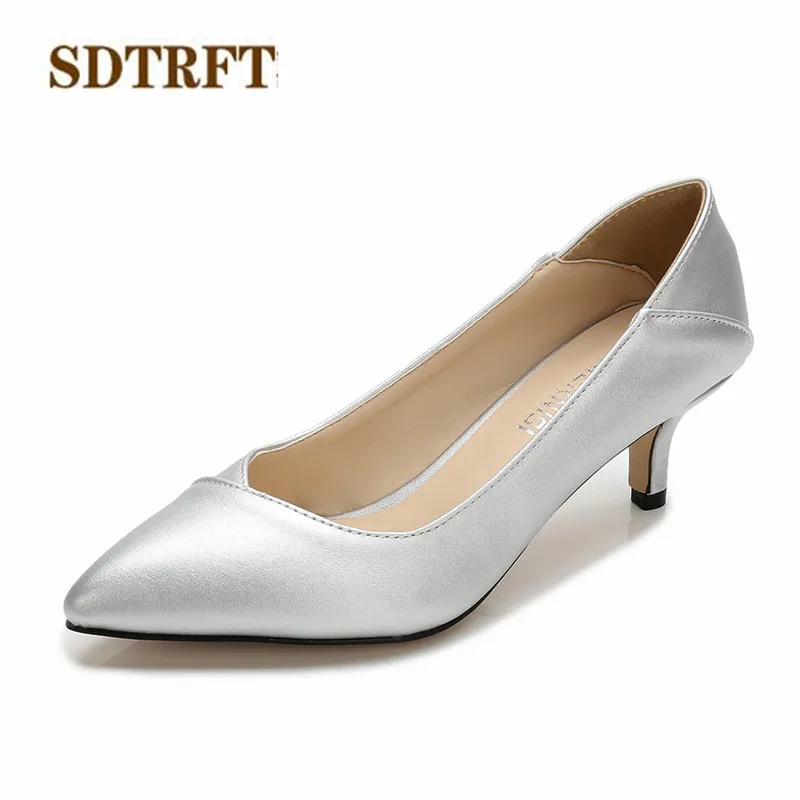 SDTRFT/весенне-осенние повседневные свадебные туфли на шпильках 5 см женские офисные туфли-лодочки с острым носком, большие размеры: 36-44, 45 - Color: Silver