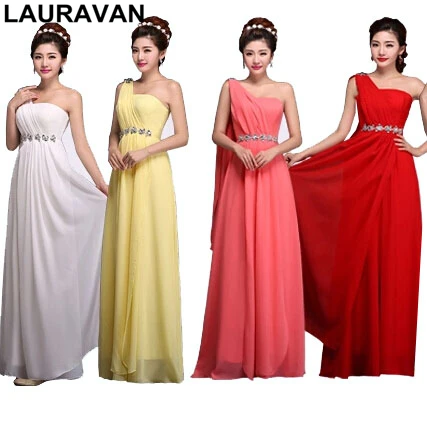 

light yellow 2019 blue red party one shoulder bridesmaid chiffon a line bridemaid dress coral dresses long purple gown