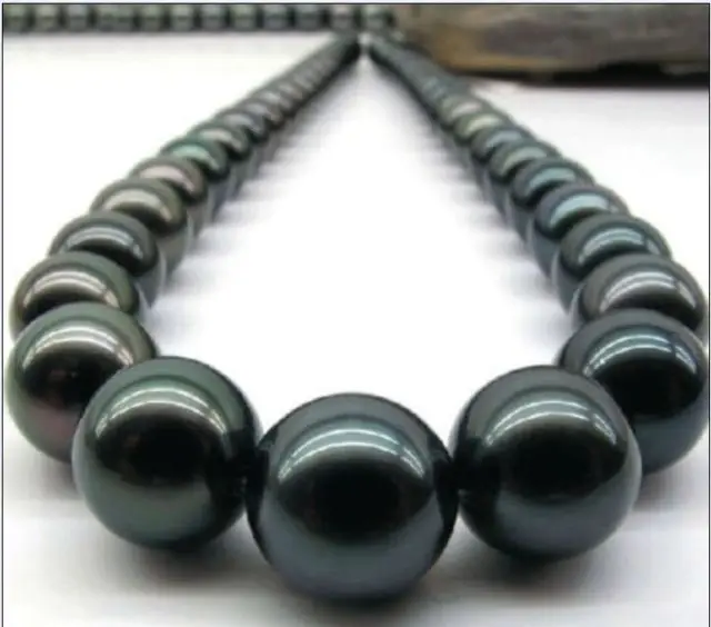 

natural 12-15mm tahitian peacock green pearl necklace 18inch s925