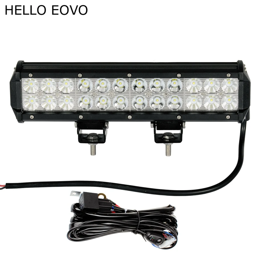 HELLO EOVO 12 Inch 72W LED Work Light Bar + Wiring Kit for Off Road