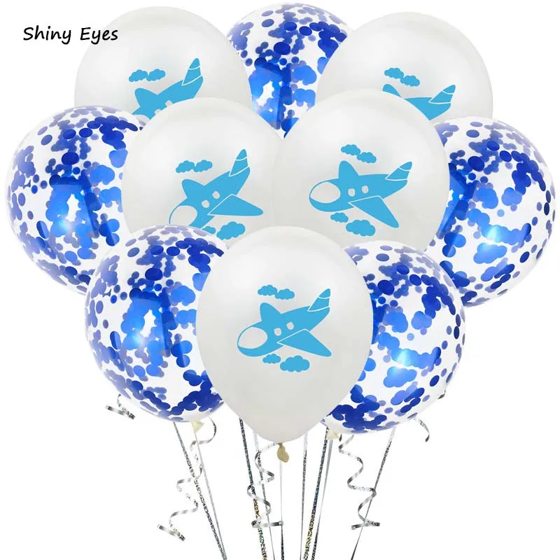 

Shiny Eyes 10pcs 12 Inches Cartoon Airplane Cloud Latex Balloons Confetti Balloons Set Baby Shower Birthday Party Decoration