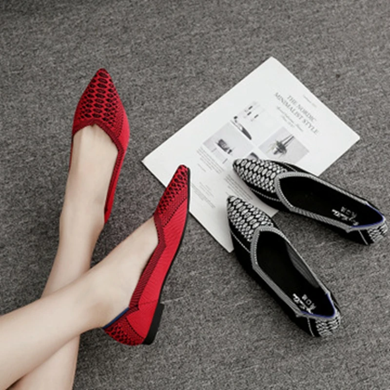

2018 spring and autumn knit flat shoes pointed flat with single shoes women comfortable woven wild socks shoes women's shoes.