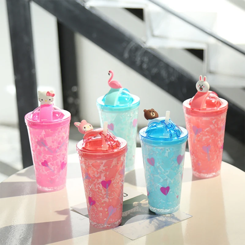 

Creative Plastic water bottles drinking water with Cartoon bottle cover+straw for Milk Smoothie fruit Iced Coffee Juice Drinkwar