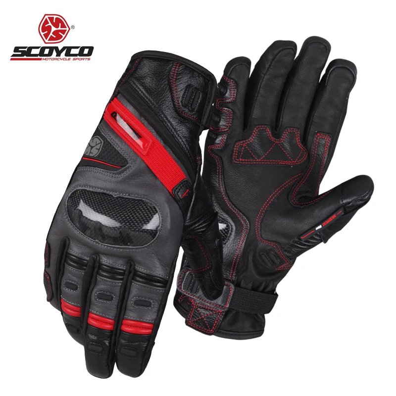 Motorcycle Gloves Leather Screen Touch Winter Warm Carbon Fiber Wiper