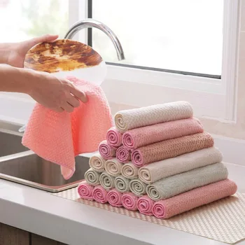 

OTHERHOUSE 10Pcs Microfiber Cloth Kitchen Towel Absorbent Cleaning Cloth Dish Towels Reusable Rag Coral Fleece Soft Dishcloth
