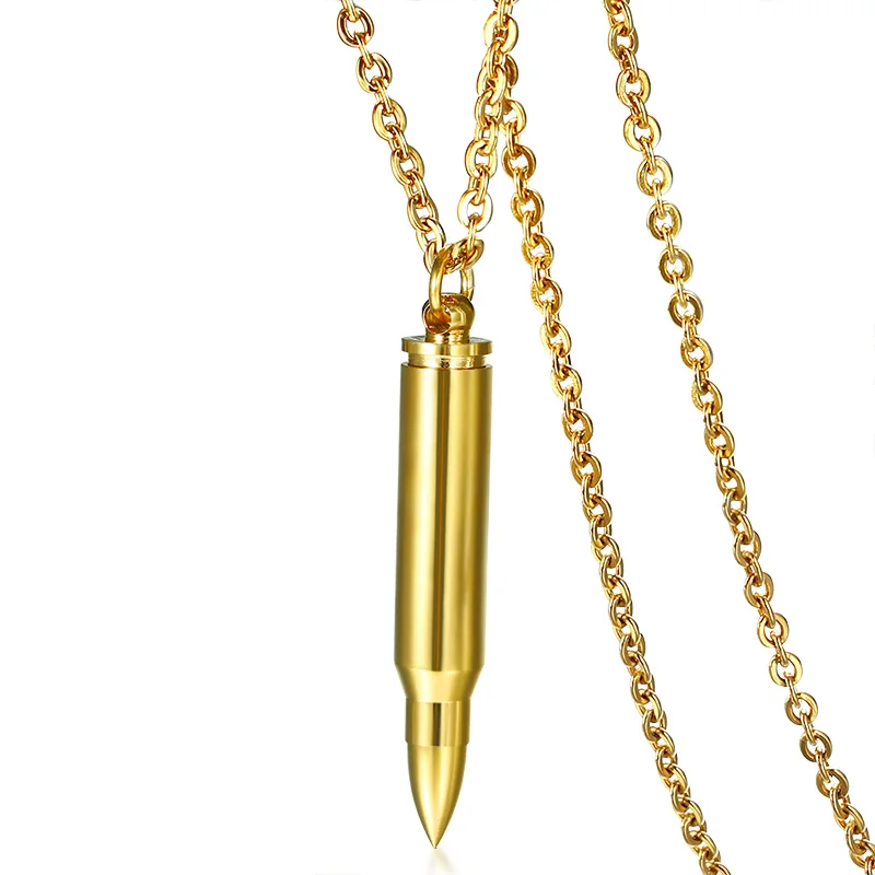 Мужское Ретро серое ожерелье из нержавеющей стали для кремации, урна, пуля, подвеска на память, мемориал с бесплатной цепочкой - Окраска металла: gold color