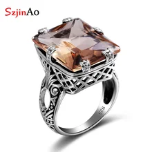 Szjinao-bague en argent Sterling 925, bijou carré et en pierre gemme pour femme