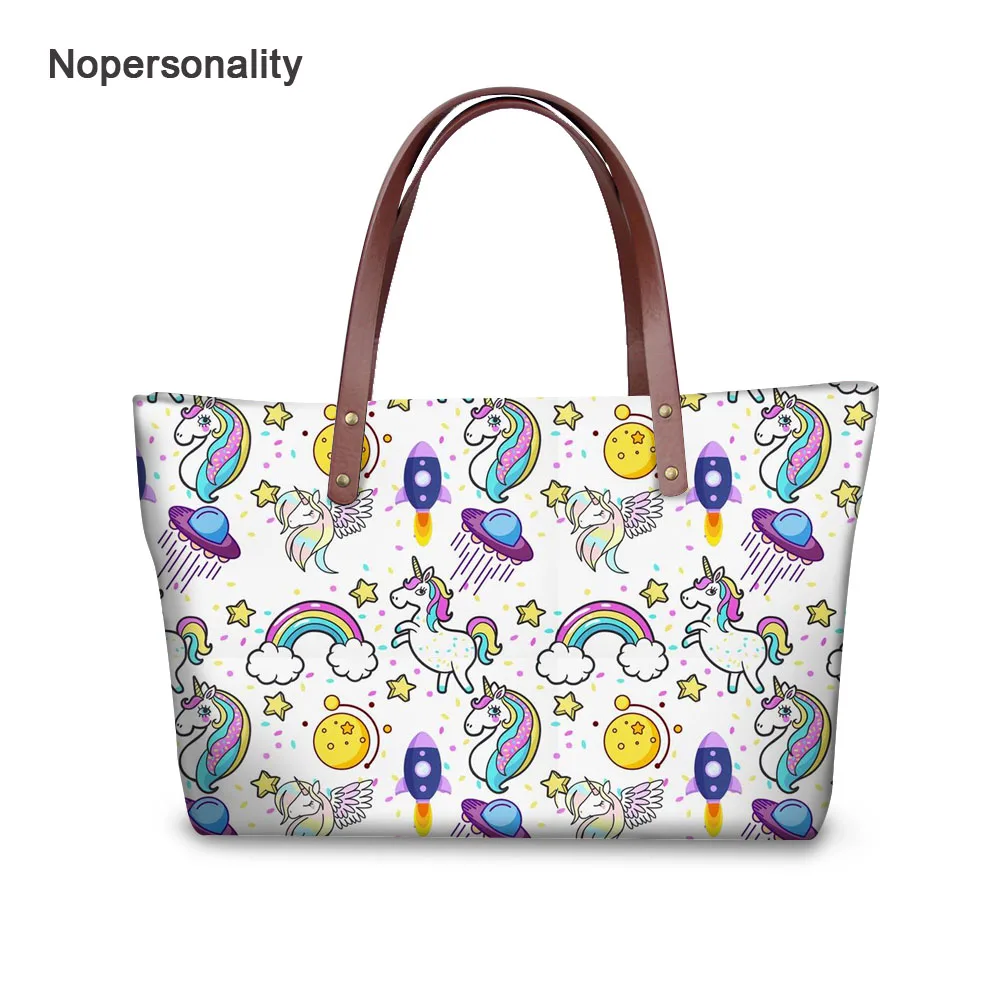 

Nopersonality Cute Cartoon Unicorn Print Tote Bag Big Capacity Neoprene Handbag for Ladies Casual Female Women Top-handle Bags