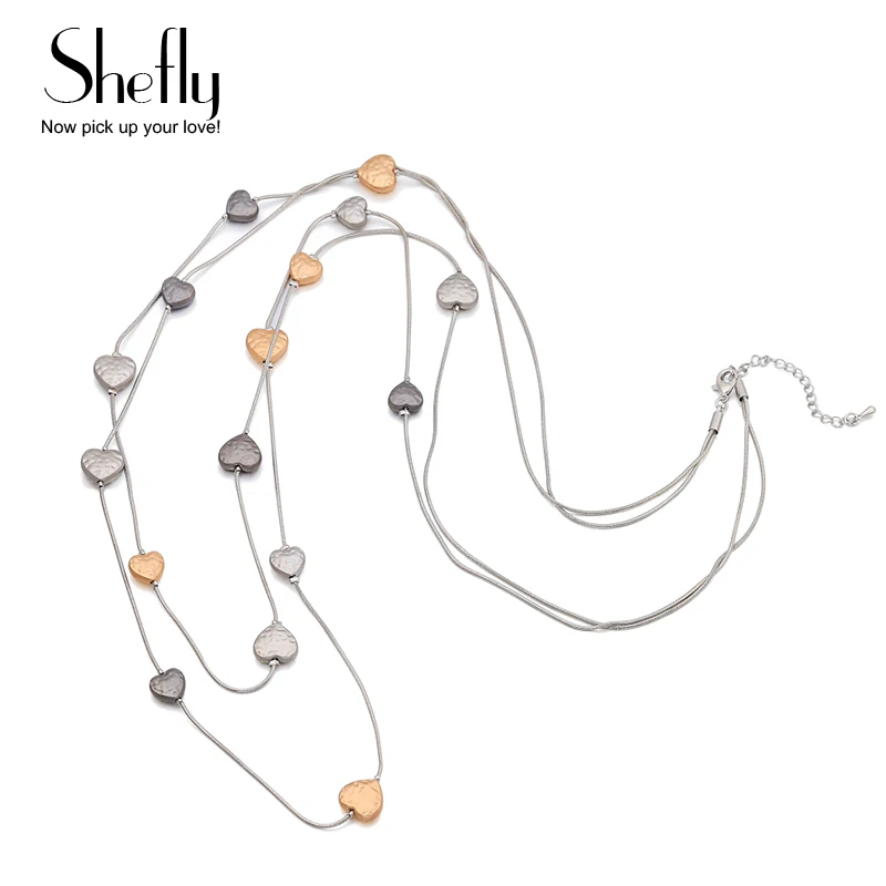 Women Sweater Chain Long Necklace Gold Color Heart Beads Charms Fashion Necklaces Jewelry 2019 Statement collar mujer |