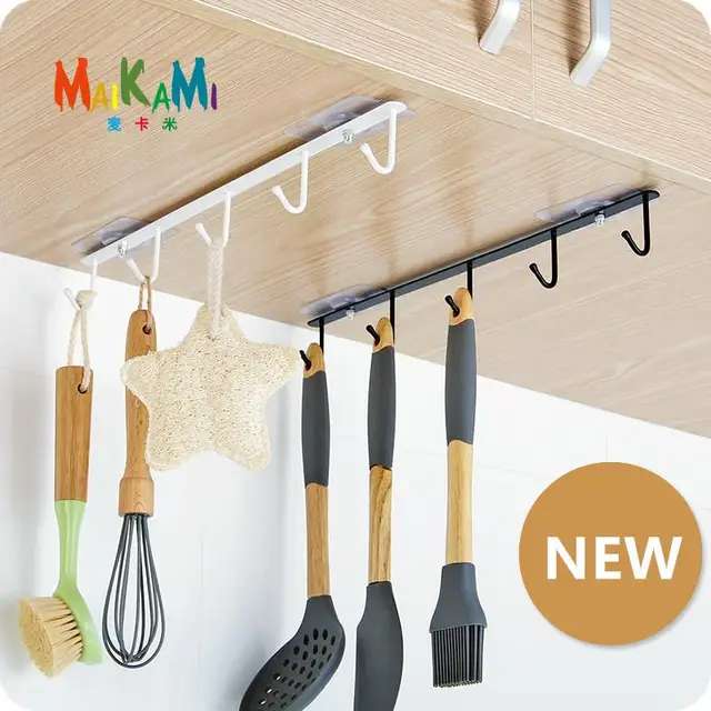 Cheap MAIKAMI 1Pcs Creative Viscose Iron Cabinet Wardrobe Hangers Free Nail Kitchen Storage Rack With 5 Hooks