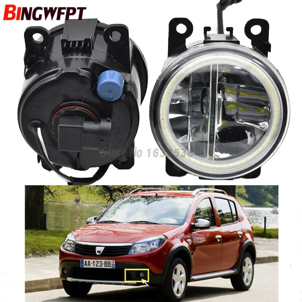 

2x Car Accessories Super Bright LED Fog Light + Angel Eye For Dacia Duster Logan Sandero 2004-2015 For Renault Clio IV 2012-2019