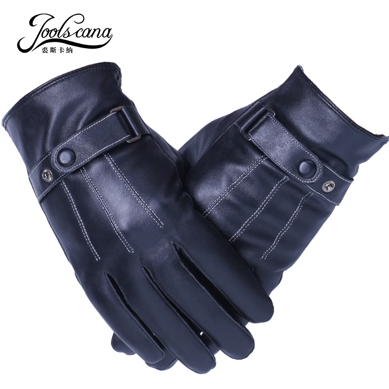 Joolscana зимние мужские перчатки из натуральной кожи перчатки для сенсорного экрана черные модные теплые перчатки варежки из козьей кожи бренд
