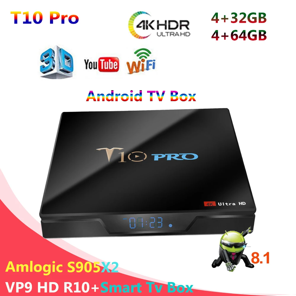 T10 Pro Amlogic S905X2 4GB DDR4 32GB 64GB TV Box Android 8.1 4K VP9 HD  Smart TV Box Xiaomi mi tv (H96 tx6 Tx28 x96 mini mx9)