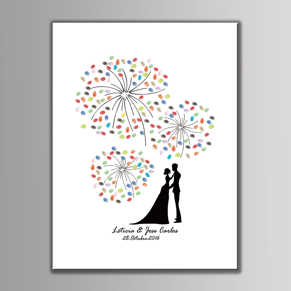 DIY Large size 60x80cm Wedding Party Decorative Canvas Painting Fingerprint Tree Signature Guest Books Anniversary Gift+Ink Pad