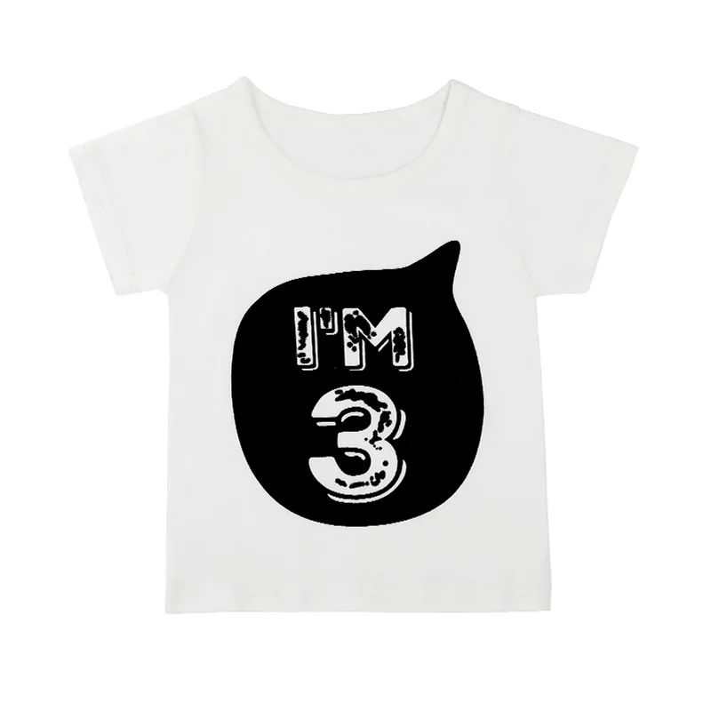 Летняя Детская Хлопковая футболка на день рождения для детей 1, 2, 3, 4, 5, 6 лет, детские футболки с принтом, Детская футболка, футболки с круглым вырезом для мальчиков и девочек - Цвет: White3