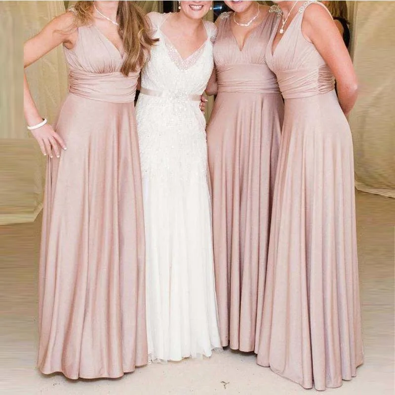 2015 Autumn Long Bridesmaid Dresses Elegance Pleats Chiffon Wedding