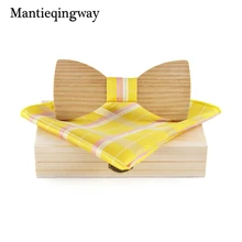 Mantieqingway мужской ручной работы деревянный лук галстуки для мужчин деревянная бабочка комплекты носовых платков Классическая клетчатая галстук-бабочка Hanky Свадебный галстук