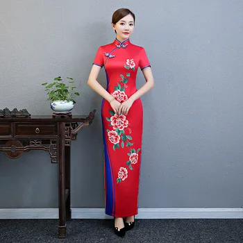 

New Slim Long High Split Qipao Women's Elegant Daily Dress Flower Chinese Traditional Printed Cheongsam Oversize 3XL 4XL 5XL