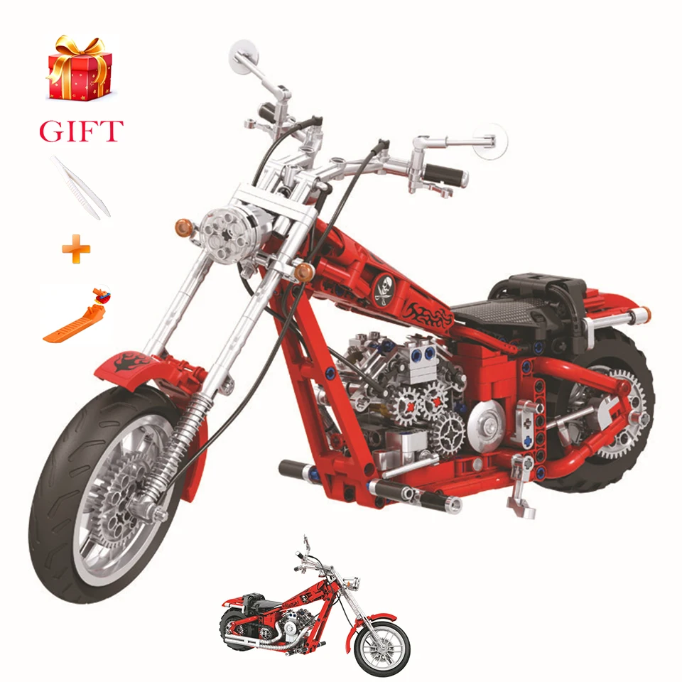 Legoed Technic RED Motorcycle Moto City Model Building Blocks Educational Funny Children Brick Kid Toys Gifts