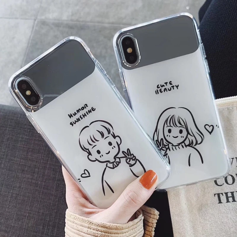 

Crispyfish Lovely Cartoon Cosmetic mirror Case For iPhone 6 6s 7 8 Plus Soft TPU Silicone Case For iphone X XR XS MAX Cute Cover