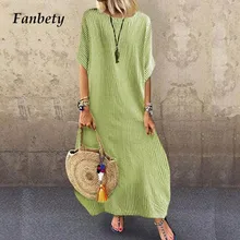 Fanbety, женское свободное платье в полоску,, летнее, элегантное, повседневное, с О-образным вырезом, половина рукава, макси, платья для девушек, сексуальные, вечерние платья, Vestidos 3XL