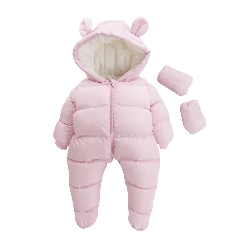 2017 Winter New Baby Girls Cute Pink Clothes Bebe Suitable Footies With Gloves with Hat Kids Cotton Down Zipper Outwear ---03