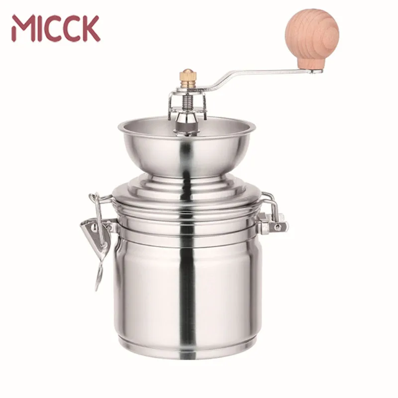 

MICCK Stainless Steel Manual Coffee Grinder Portable Washable Coffee Hand Mill Coffeeware Beans Pepper Spice Grinder Coffee Set