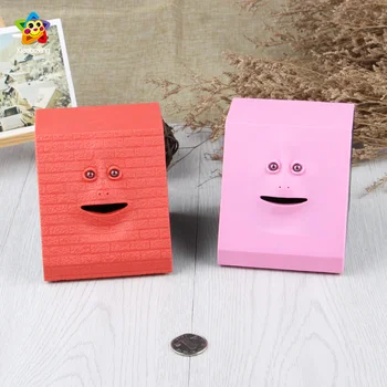 

HOT Human Face Piggy Bank Intelligent Sensor Will Move The Facial Features Automatically Open Mouth Eating Money Box Saving Bank
