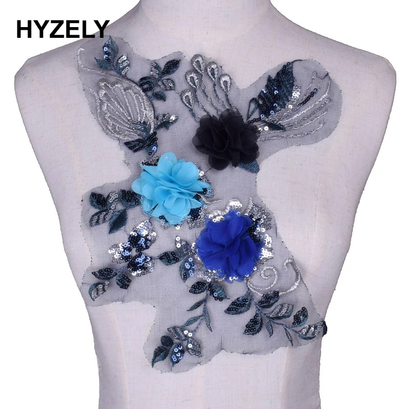 

1Pc 3D Flower Embroidery Lace Fabric Sewing Applique DIY bridal material trim neckline Collar wedding decor Accessories NL250