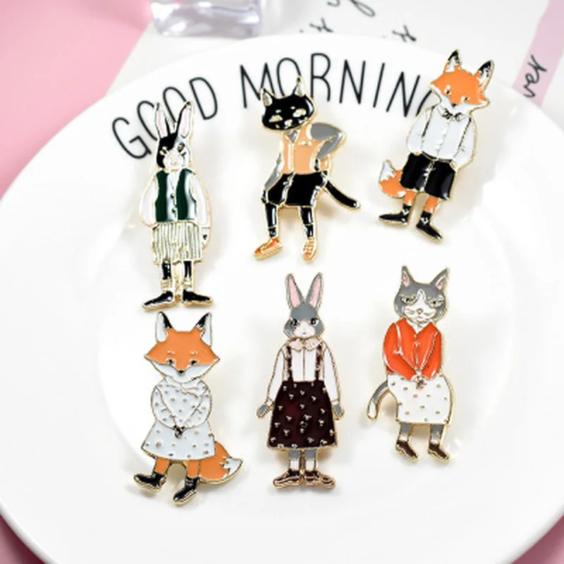 

iMucci Cartoon Cute Cat Rabbit Metal Brooch Pins Couple Love Pins Badges Fashion Lovers Jewelry Gift