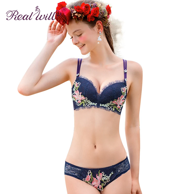 Realwill adjustable bra Set embroidered bra Lace bra soutien gorge push up Sexy elegant top and lingerie comfortable panty Realwill adjustable bra Set embroidered bra Lace bra soutien gorge push up Sexy elegant top and lingerie comfortable panty