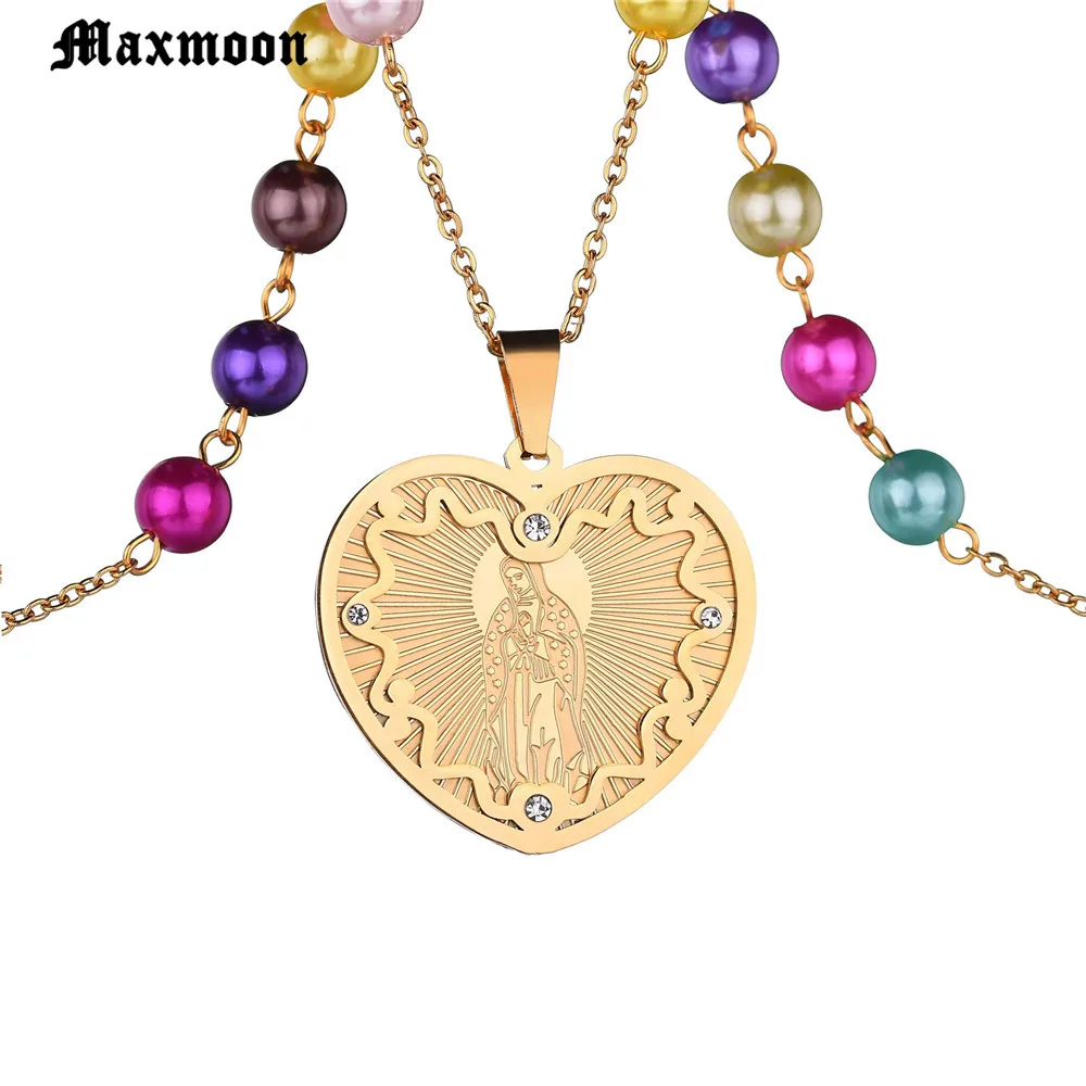 

Maxmoon Bohemia Gold Color Cross Heart Necklace Jesus Virgin Mary Chain Pendant Necklace Easter Day's Gift For Women Jewelry