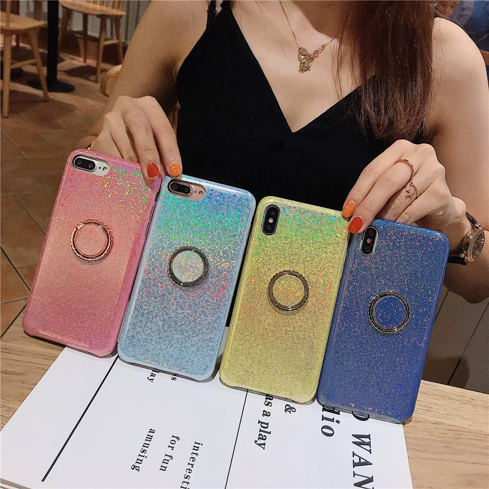 

Gradient Laser Bling Back Cover + 360 Finger Ring Holder For Xiaomi Redmi Note 7 6 5 Pro Case Glitter Luxury For Xiaomi mi8 mi9