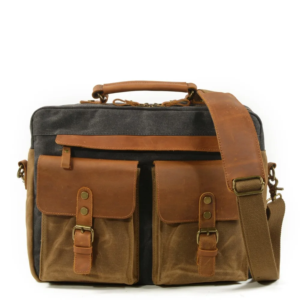 

M264 Vintage Multifunction Men Oil Wax Canvas Leather Messenger Bag Horse Crazy Leather Man Waterproof Military Laptop Hangbags