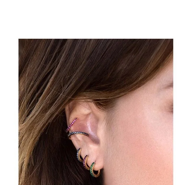 100% 925 sterling silver 10-12mm very tiny mini circle blue red green white cubic zirconia circle clip on women multiple earring
