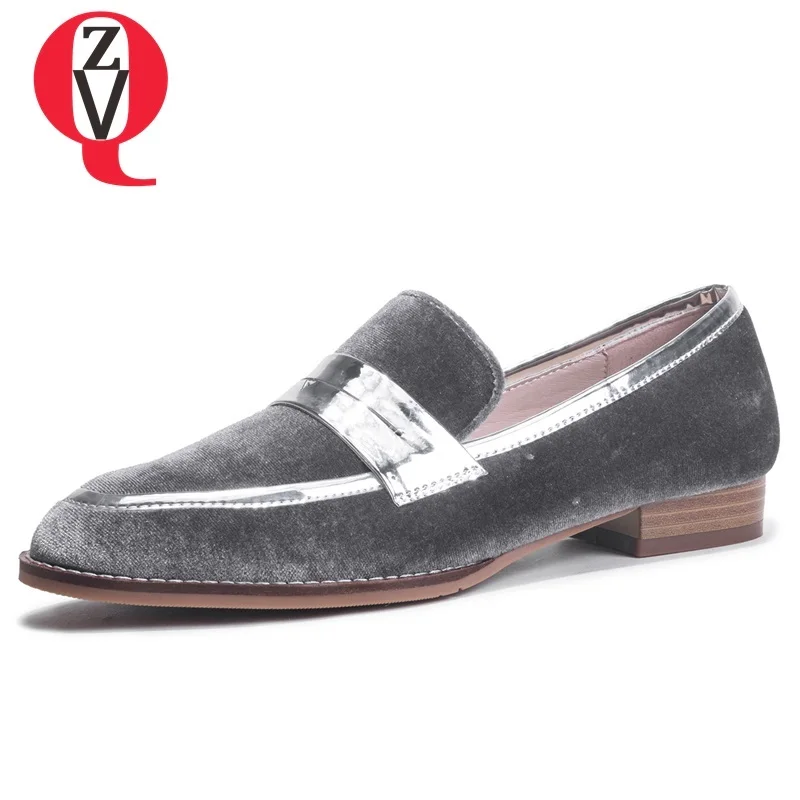 

ZVQ spring new concise casual woman flats mixed colors flock women shoes slip-on square toe black grey outside shoes size 34-39
