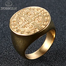 

Catholicism Saint Benedict of Nursia Cross Rings Men Titanium Steel Religious CSPB Exorcism Ring Women New Finger Jewelry Bojoux